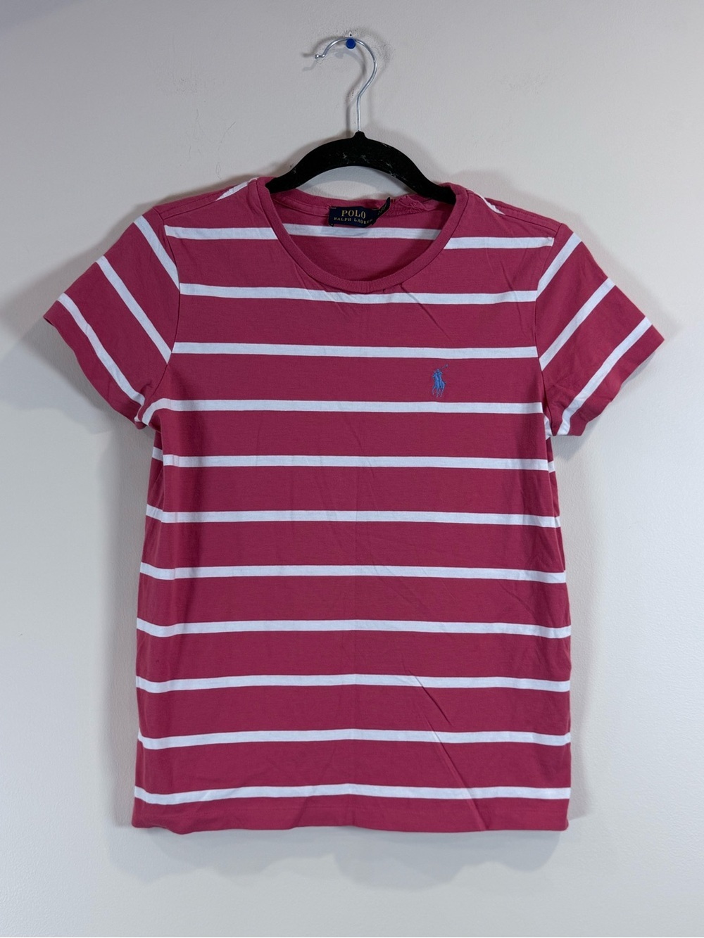 🔥Polo Ralph Lauren Women’s Pink & White Stripe Tee Size S EC🔥